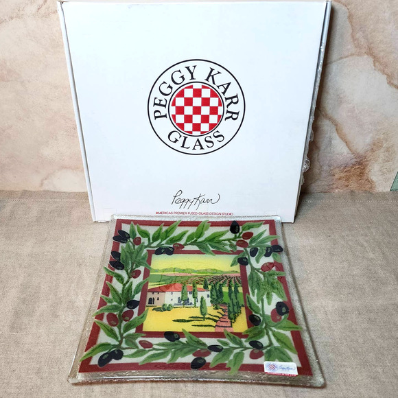 Peggy Karr Glass Fused Art Glass Tuscan Villa Winery Platter/Dish Artist Signed - Picture 1 of 8